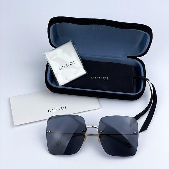 NEW GUCCI GG1147S 001 Gold Dark Gray Rimless Metal Butterfly Oversized Women main image 6